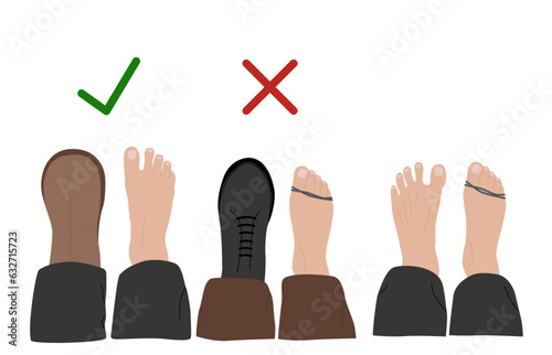 Barefoot shoes. Anatomical shoes. This shoe has a flexible upper and outsole that allows the feet to move and flex naturally, and effectively engage every bone.
Vector illustration
