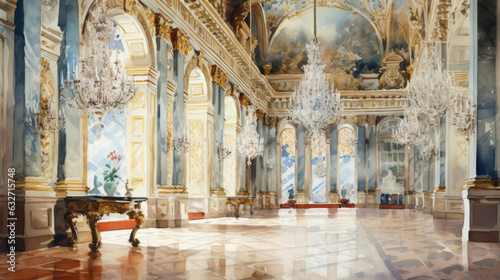 Palace of Versailles interior watercolor