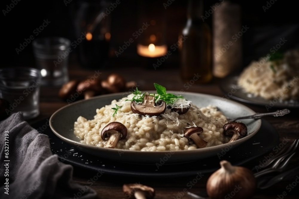 Mushroom risotto with parmesan cheese and truffle oil, Food, bokeh 