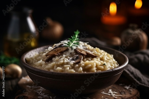 Mushroom risotto with parmesan cheese and truffle oil, Food, bokeh  © Nati