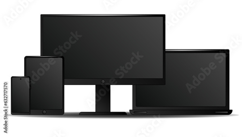 A set of black digital devices computer laptop tablet and phone
