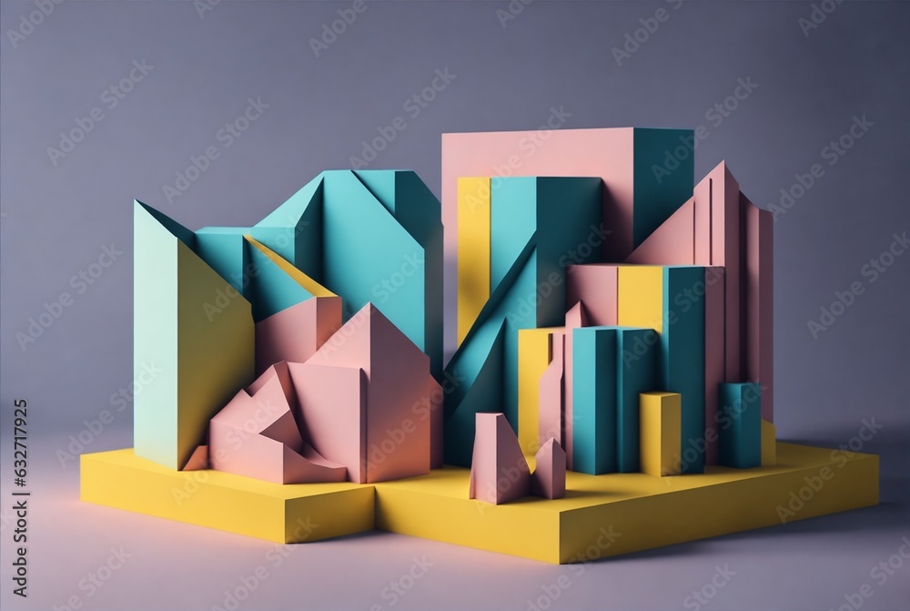 Abstract concept Pastel soft multi colour background with abstract geometric cube box.