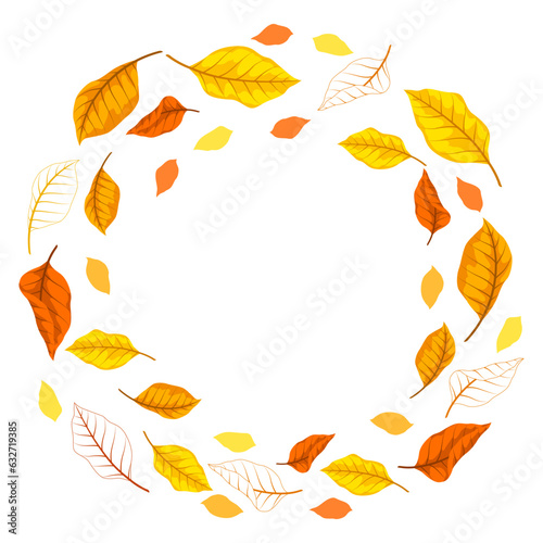 Frame with autumn leaves. Illustration with various foliage.