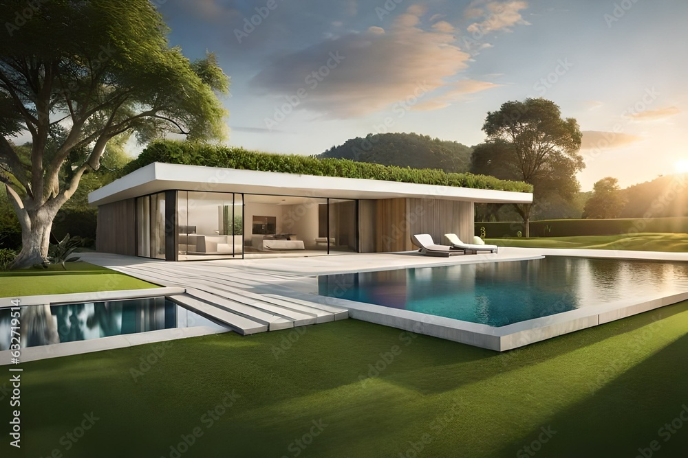 modern house with garden