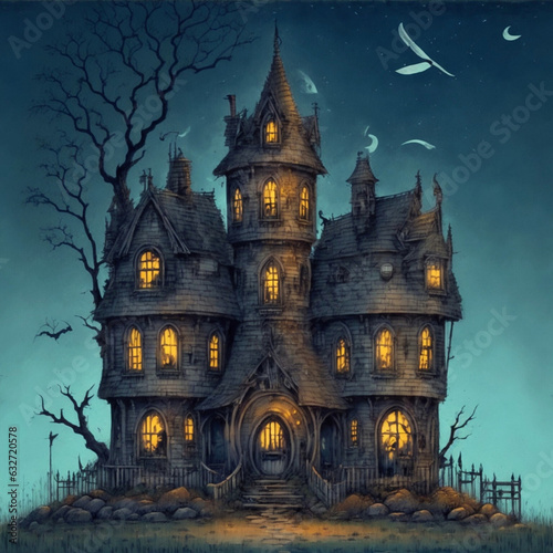 Halloween Victorian Haunted House With Ghostly Spirits In The Sky Illustration Haunted House Digital Art Haunted Castle Spooky Haunted House Creepy Haunted House Scary Haunted House Halloween Art 