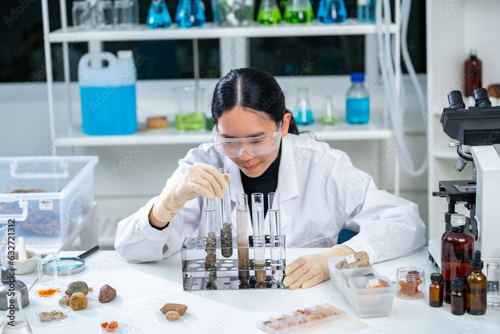 Geology science laboratory research concept, sample test analysis of nature dirtied ground in environment and ecology experiment, agriculture agronomy material to working with scientific equipment Geology science laboratory research concept, sample test analysis of nature dirtied ground in environment and ecology experiment, agriculture agronomy material to working with scientific equipment