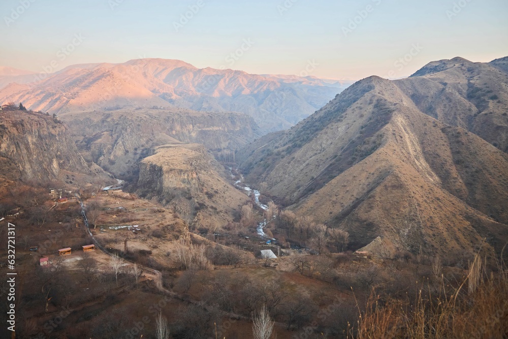 Mountain landscape in Armenia. River Valley