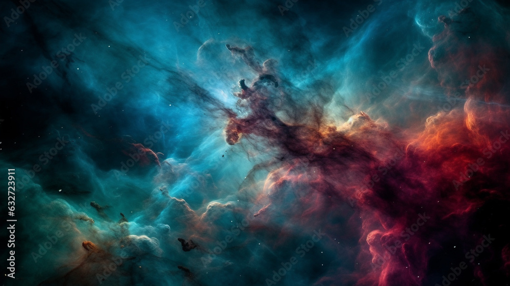 The Orion Nebula with its vibrant colors, Space, bokeh  - obrazy, fototapety, plakaty 