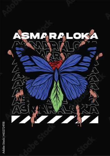 Romance butterflies and flowers vintage t-shirt Futuristic Butterfly Illustration t-shirt design, street wear and Urban style