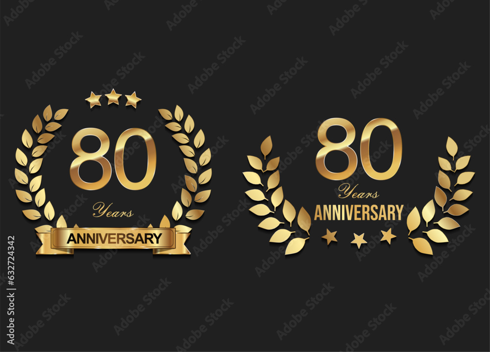 Fototapeta premium Gold anniversary celebration logo with golden laurel wreath vector illustration