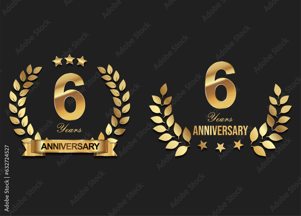 Fototapeta premium Gold anniversary celebration logo with golden laurel wreath vector illustration