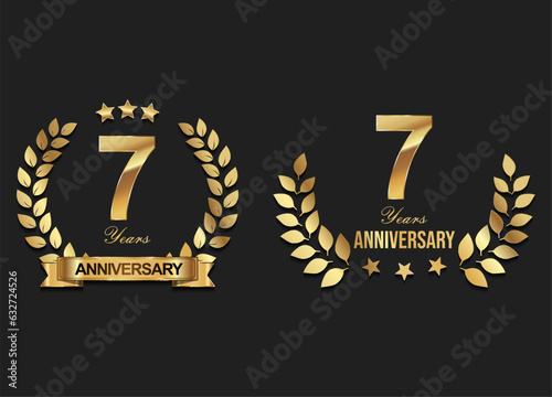 Gold anniversary celebration logo with golden laurel wreath vector illustration