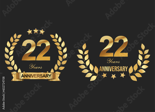 Gold anniversary celebration logo with golden laurel wreath vector illustration