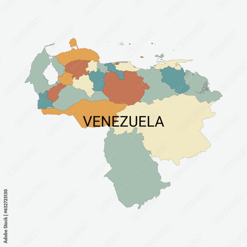 Obraz premium Venezuela Vector Map and Administrative Divisions 