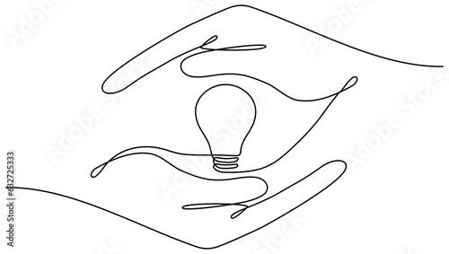 Hands holding lightbulb. Creative idea symbol. Vector illustration isolated on white.