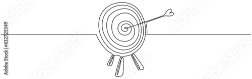 Target with arrow continuous one line drawing. Success concept. Vector illustration isolated on white.
