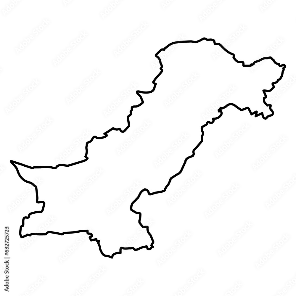 Pakistan Map Black Stroke Outline Extended Version In PNG