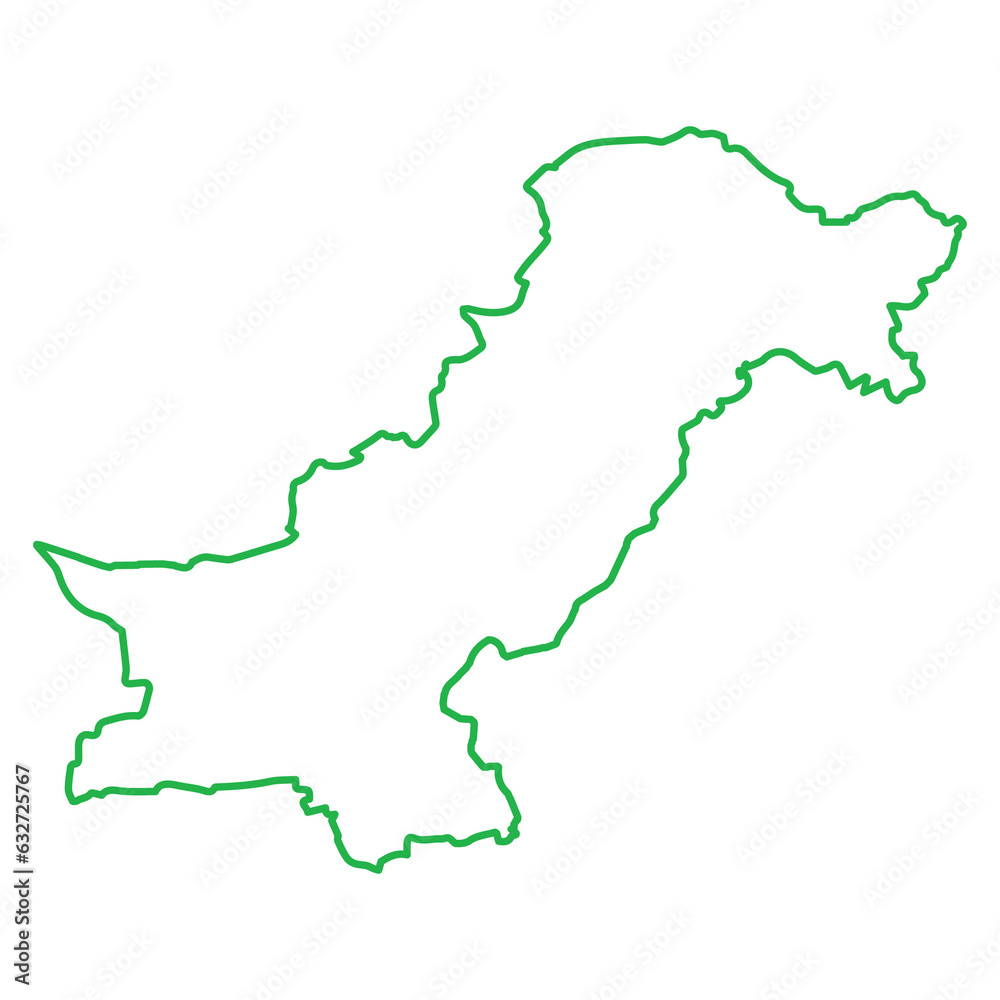 Pakistan Map Green Stroke Outline Extended Version In PNG
