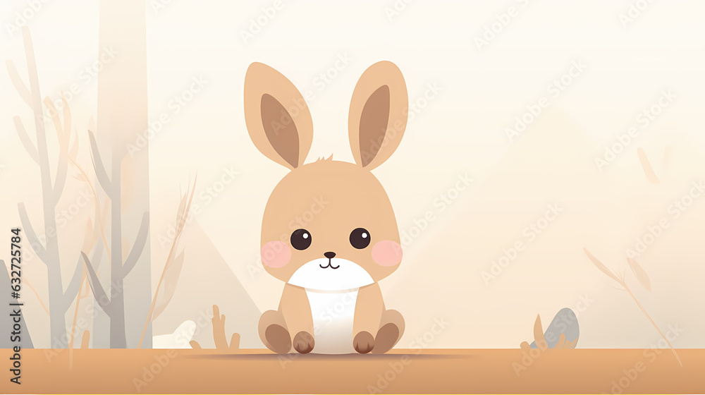 Fototapeta premium Irresistible Charm: A Cute Cartoon Bunny with Wide Eyes and Fluffy Ears, Sitting Directly Facing the Camera, Created Through the Artistry of Generative AI