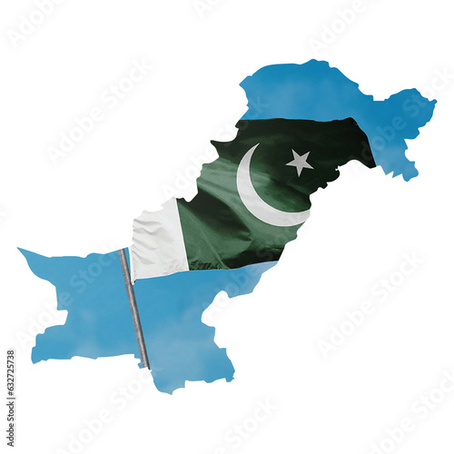 Pakistan Map Filled With Flag on Stick Image Extended Version In PNG
