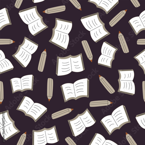 Concept of school background. Seamless pattern with books and pencils. Vector