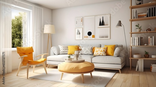 3d model of the living room with wooden flooring