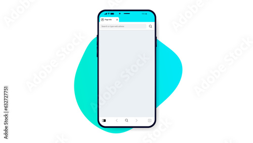 Mobile phone with open web browser mockup - Smartphone with blank empty internet browser with teal and blue abstract background shape