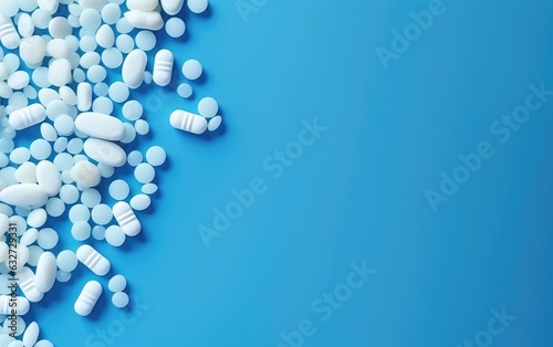 Various types of pills on a clean, plain background. vitamin tablets. the concept of medical drugs for health.