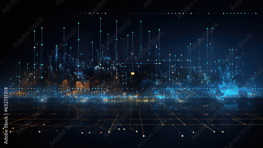 Dark Background with Connected Dots and Lines, Data Network Illustration