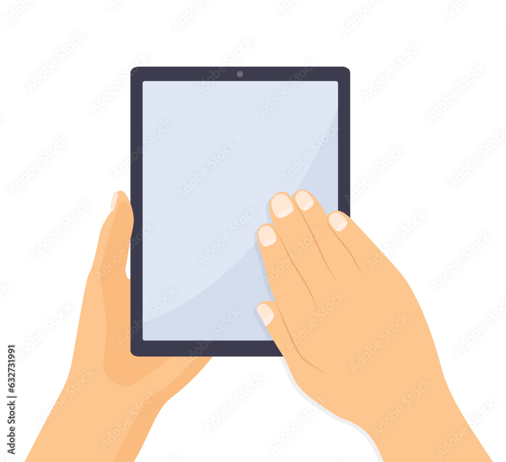 hands holding tablet with blank screen- vector illustration hands holding tablet with blank screen- vector illustration
