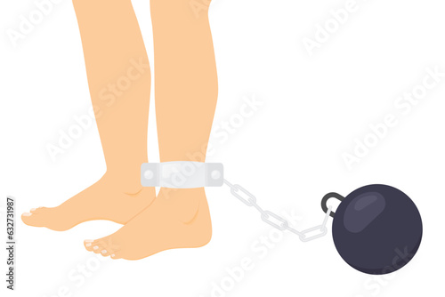 heavy prisoner ball chain; concept of binding, debt, dragging a weight - vector illustration