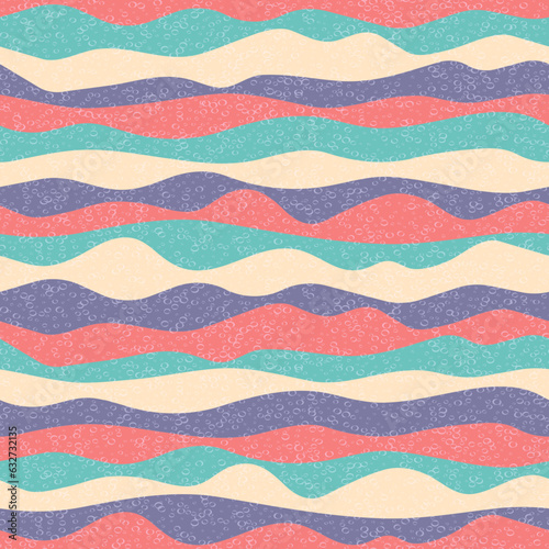Curve multicolor wave stripes flow vector seamless pattern.
