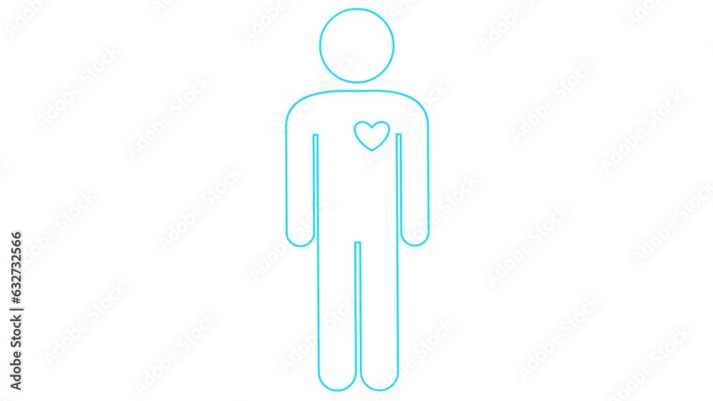 Animated blue linear symbol of person. Looped video of beating heart. People icon. Heart pounding. Vector illustration isolated on white background. Animated blue linear symbol of person. Looped video of beating heart. People icon. Heart pounding. Vector illustration isolated on white background.