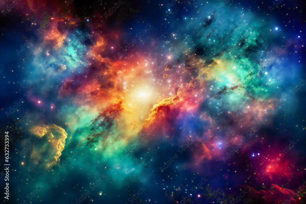Colorful nebula cloud galaxy. Universe and astronomy background illustration.