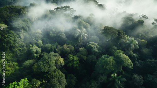 Overhead shot of dense tropical rainforests