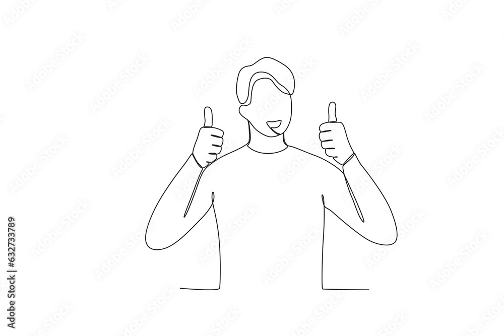 A man gave both thumbs up. World smile day one-line drawing A man gave both thumbs up. World smile day one-line drawing