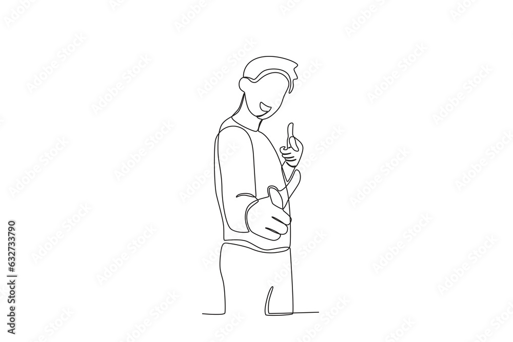A smiling man poses casually. World smile day one-line drawing A smiling man poses casually. World smile day one-line drawing