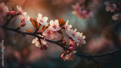 Serene Cherry Blossoms Bouquets of Flowers, bokeh 