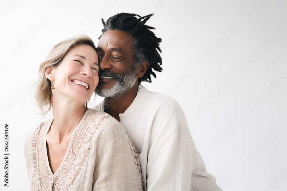 Interracial happy couple in love. Middle-aged . Interracial happy couple in love. Middle-aged .