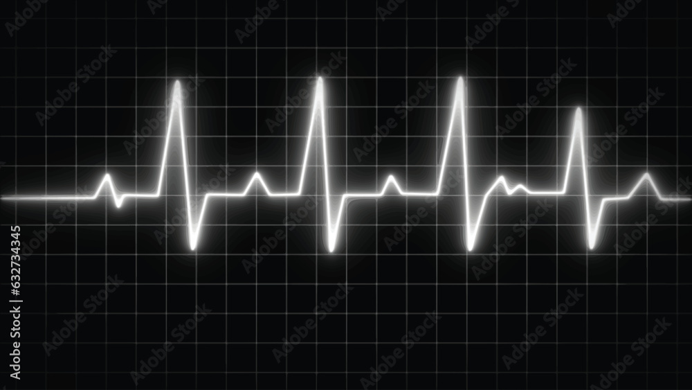 White color heartbeat rate and pulse on black screen, Heart rate graph. Heart beat. Ekg icon wave. Medical design. Stock vector illustration. Electrocardiogram medical background.