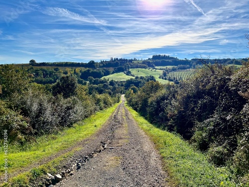 Beautiful nature path going from Gambassi Terme to San Gimignano, Italy photo