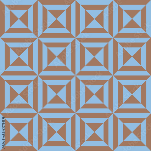 Seamless geometric pattern with triangles and squares. Abstract background. Vector illustration. Blue and brown