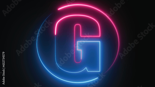 Neon Letter G with neon circle, Neon alphabet G glowing in the dark, pink blue neon light, Shine text G, the best digital symbol, 3d render, Education concept.