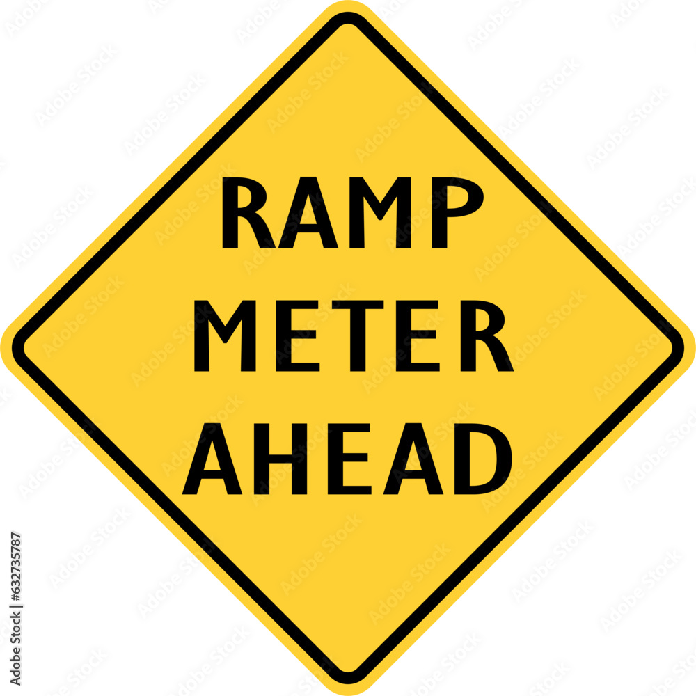 Vector graphic of a usa ramp meter ahead highway sign. It consists of black lettering within a black and yellow square tilted to 45 degrees Vector graphic of a usa ramp meter ahead highway sign. It consists of black lettering within a black and yellow square tilted to 45 degrees