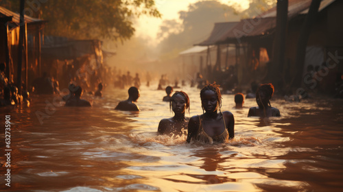 Unidentified Ghana women bathe in the river. photo