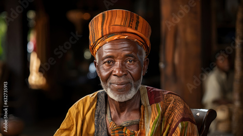 Portrait of a senior african man in traditional clothes at the market Niamey, Niger. photo