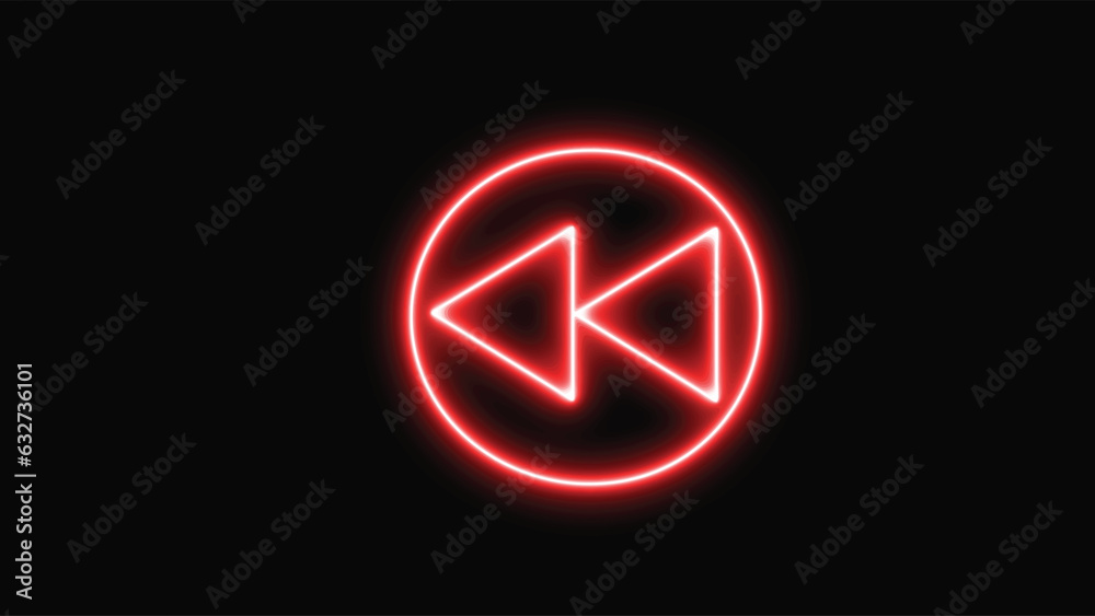 backward button icon. Neon shine fast backward button with neon circle. Neon glowing backward button. backward button icon. Neon shine fast backward button with neon circle. Neon glowing backward button.