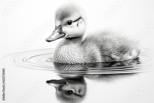 Pencil sketch cute baby duck drawing picture photo