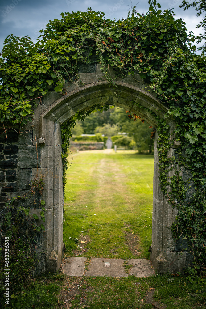 Old overgrown arch on a old, medieval estate, Llanfairfechan, North Wales, Cymru, UK
