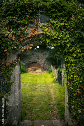 Old overgrown arch on a old, medieval estate, Llanfairfechan, North Wales, Cymru, UK photo